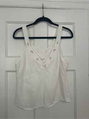 Reformation White Embroidered V-Neck Tank